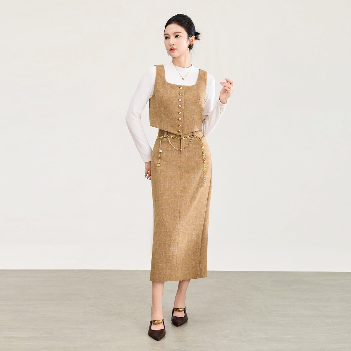 Women's Skirt 2026 Fashion High Waist Slit Hem A-Line Long Skirt Casual Winter Thick Warm Woman Clothes