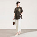 Hand Knitted Strawberry Pattern Short Sleeve Top Fashionable Ageless Acetate Fabric Shirt with Beads