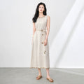 Handmade Shell V-neck Embroidered round Neck Vest Skirt Elegant Bohemian Style Midi A- line Dress Cotton Blend Summer Fashion