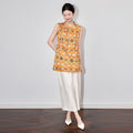 New Chinese Style Satin Embroidered Vest Women's Summer New Model Mid-Length Modified Top Open Split Stand Collar