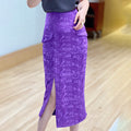 Silk Tkae Embroidered Asymmetrical High Waist Women's Skirt Korean Style Commute Pure Color Long Skirt Half Body Skirt