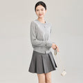 Wool Blending Gray White Black O-neck Single Breasted Long Sleeve Women Cardigan Sweaters