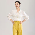 100% Real Mulberry Silk Shirts Women Stylish White Square Collar Tops Long Casual Utility Blouse  Spring Clothes