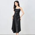 Elegant Satin Wrap Dress with Knot Detail High Waist Midi Skirt A- Line Silhouette Sleeveless Chinoiserie Style for Party Wear