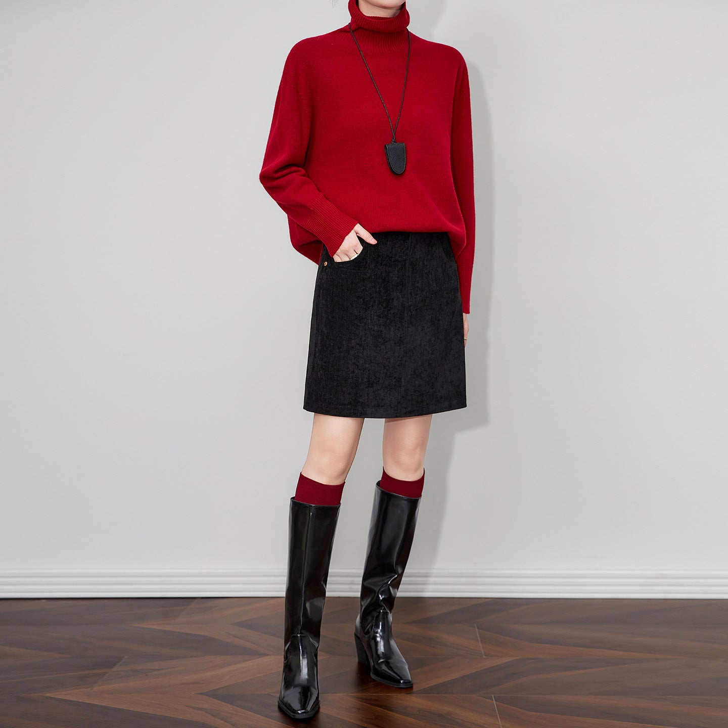 Autumn/winter New Corduroy A- line Mini Dress Women's High-waisted Slimming Skirt Black Bodycon Skirt In Black