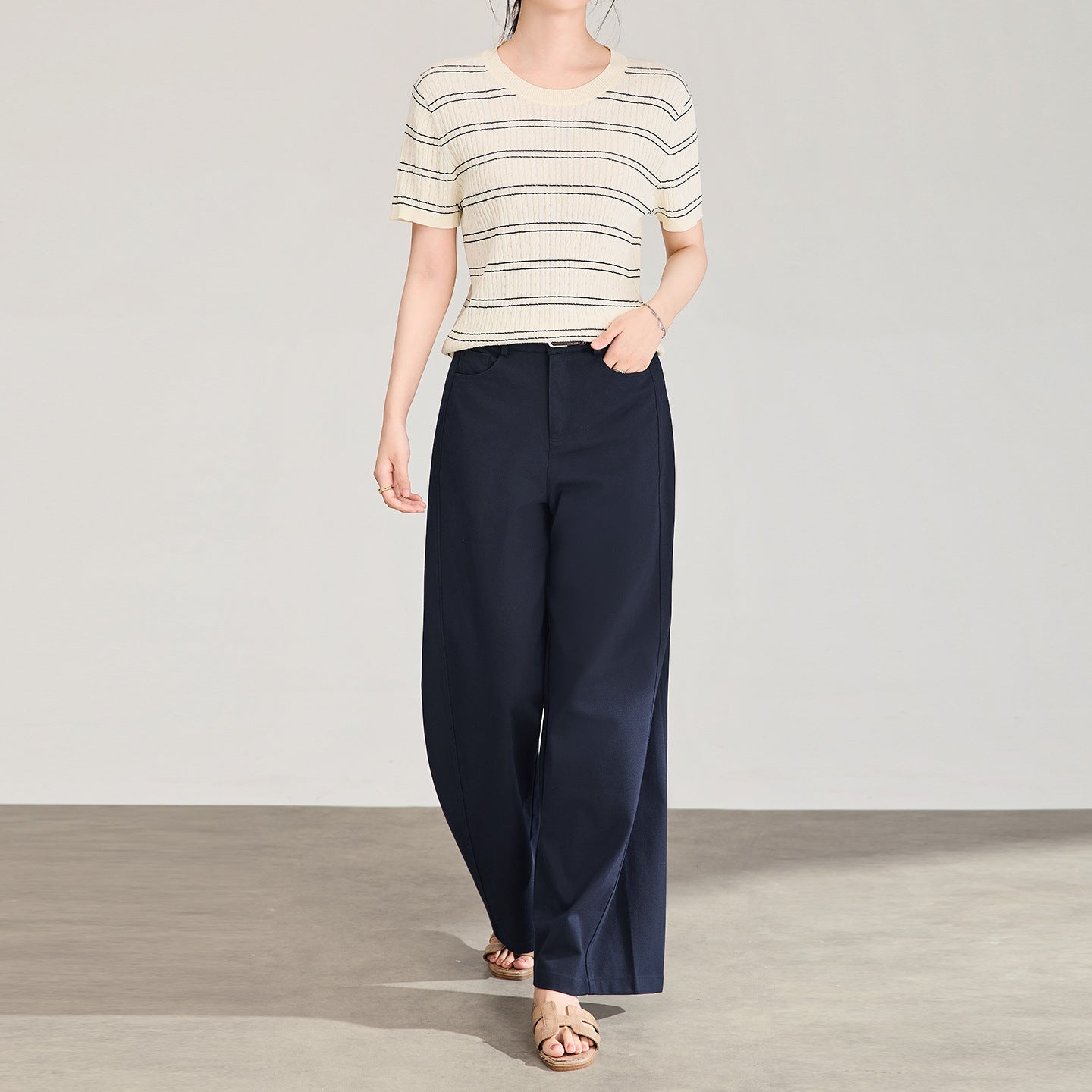 High Waist Draped Silk Cotton Casual Loose Long Pants Pear Shape Commute Comfortable Women's Fashion Korean Style Straight