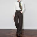 High Waist Coffee Pocket Casual Long Wide Leg Jeans Pants New Trousers Women Fashion Tide Spring Autumn