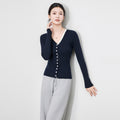Winter New Arrivals Elegant Minimalist Classic Slim Fit Button V Neck Layering Knit Sweater For Women