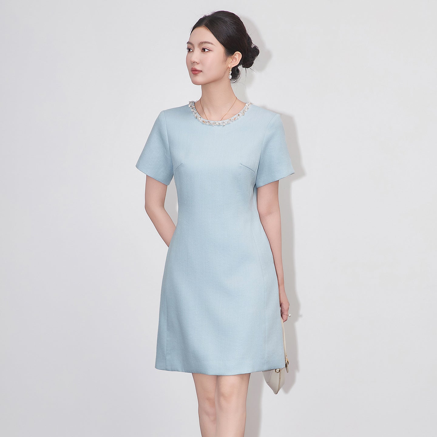 Silk Wrap Waist Loose Fit Midi Dress Elegant Summer Fashion Ladies Dress Short Sleeve round Neck A- Line Skirt Stylish Trendy