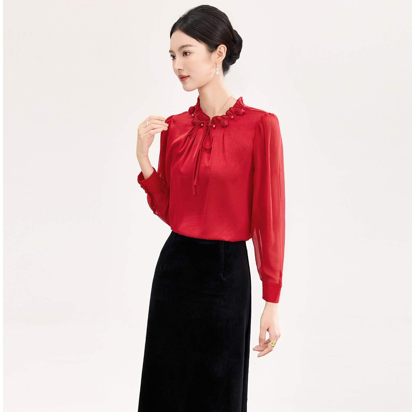 Original Wooden Collar Long Sleeve Women's Shirt Professional Style Spring Fashion Design Sensation Career Top
