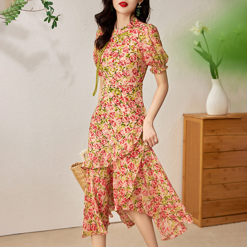 New Sexy Intellectual Ladies V-neck Pullovers Dresses Summer Temperament Slim A-line Skirt Short Sleeve Women's Clothing