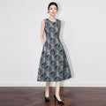 Entrance Sleeveless Vest Dress Floral Burnout Cutout High Waist A- Line Midi Elegant Swinging French Style Commute Dres