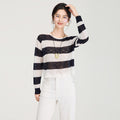 Sexy See-through Knitted Sweater Long Sleeve Short Length Korean Style Fashionable Versatile Tear Design Alluring Summer New ...