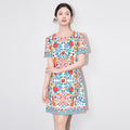 Summer Women's Casual Dresses Short Sleeved Round Neck Bird Print Loose Home Dress