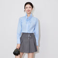 Elegant French Design Diamond Embellished Stand Collar Women's Shirt Spring Autumn New Style Cotton Long Sleeve Basic Style