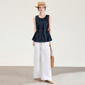 Women's Holiday Wave Beaded Sleeveless Blue Shirt Pure Cotton Breathable Shirt Temperament Women's Top