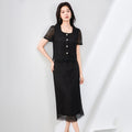 Summer New Graceful Lace Short Shirts Midi Skirts Two Piece Sets Office Lady Elegant Beige Tops Skirt Outfits