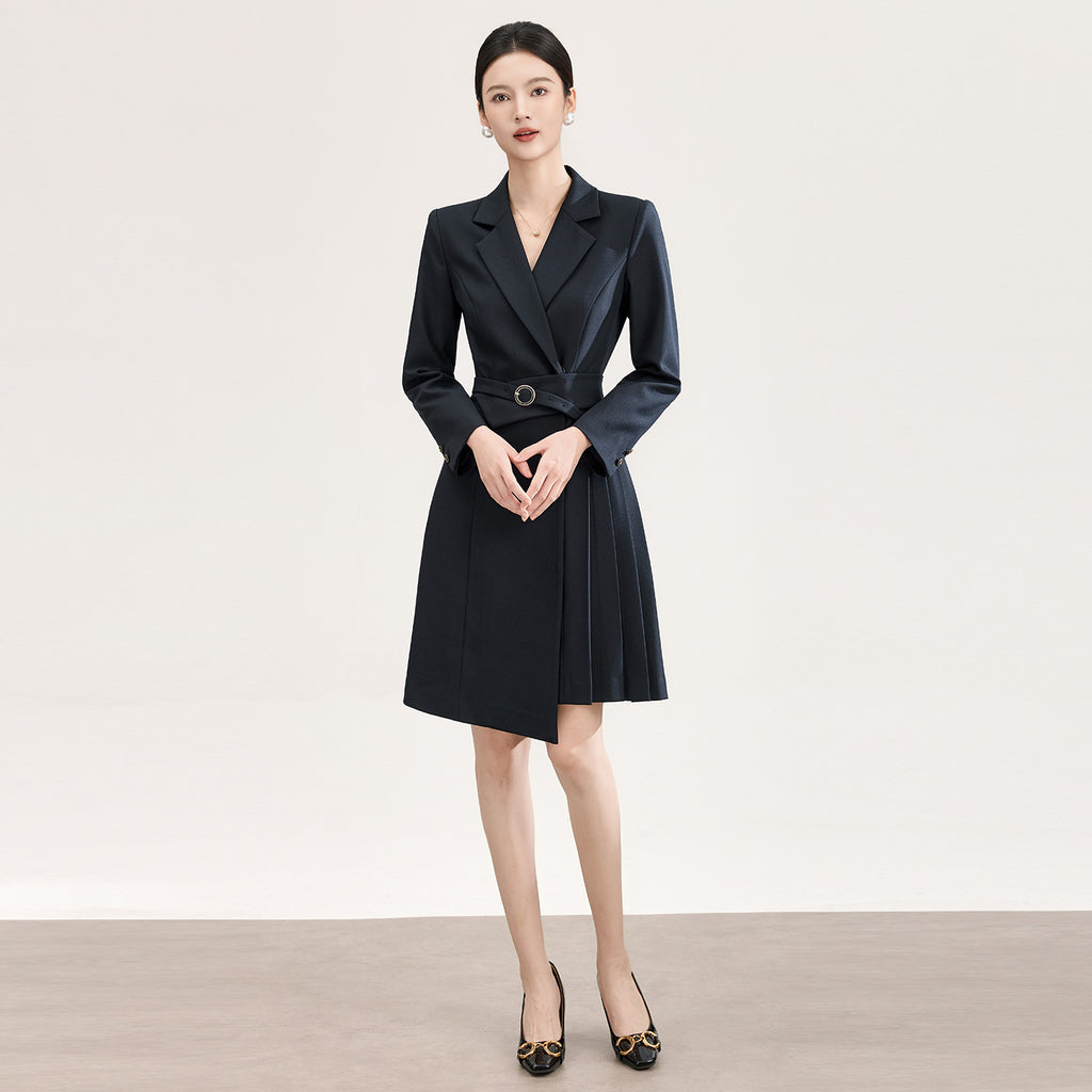 Elegant Commute Professional Dress Formal Dry Cleanable Neck Collar Detachable High Waist Midi A- Line Skirt