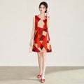Orange Red Geometric Print Sleeveless Women's Dress Casual High Waist A-Line Skirt Loose Fit Summer New Style Slimming Straight