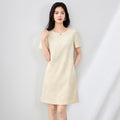 Elegant Embroidered Tencel Dress Women's Summer New Style A-Line Skirt High Waist Short Sleeve round Neck Midi Dress