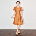 Elegant round Neck Diamond Embellished Sleeve Cover Dress Ball Gown Midi A- Line Skirt Polyester Viscose Fabric
