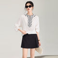 Shirt for Women in Early Spring New Comfortable and Casual Retro Embroidered Lantern Sleeves Long Sleeved Pure Cotton Top