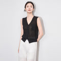 Dense Weave Paper Silk Vest Single Pocket Knitted Sleeveless V Neck Summer Women's Fashion Thin Hollow out Backless