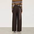 Women's Cotton Blend High Waist Wide Leg Pants 5 Pocket Leather Belt Tab Straight Quiet Luxury Early Autumn Fall