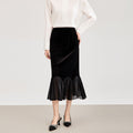 Silk Velvet Women's Skirt Black Fishtail Skirt Temperament Women's Outdoor Casual Fashion Spring and Autumn Comfortable Soft