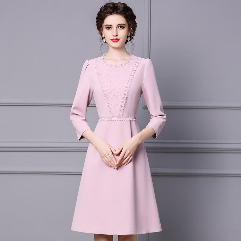 Elegant Pink Slimming Pearl Button Decorated Dress Shangsi Qiaren Style Spring New Arrival Women's Fashion Dress