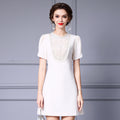 White Elegant French Style Handmade Embroidered Drill Mini Dress Summer Version High-Waisted A- Line Mini Dress With Puff Sleeves