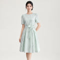 Fashionable Summer New Arrival French Luxury Embroidered Print Midi Dress High Waist A-Line Skirt Short Sleeve round Neck Dress