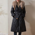 Women's Thiened Genuine Leather down Jaet eepskin Fur Collar Slim Fit Mid-Length Zipper Closure Coat