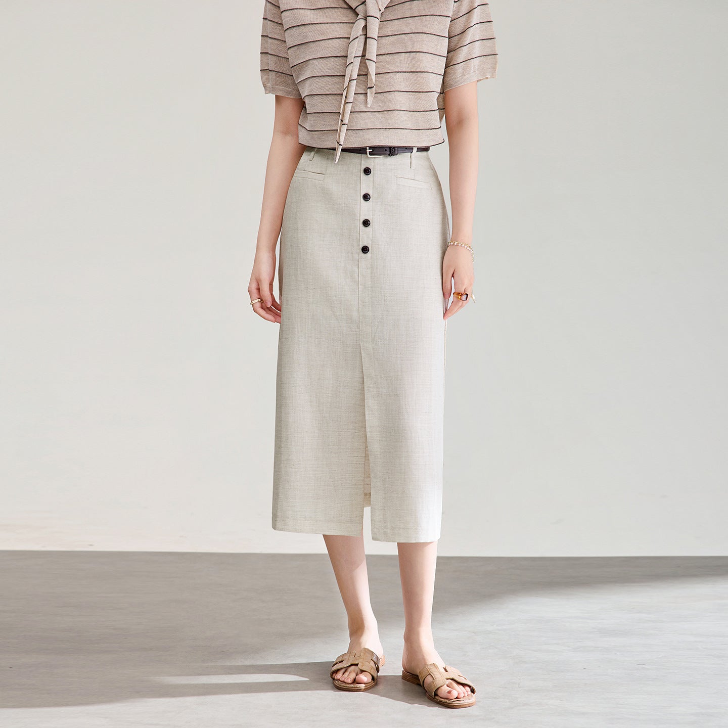 Gray Professional Slimming Commuter Mid-Length A- Line Skirt Interview Skirt Polyester Fabric Pure Color Autumn