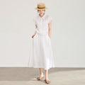 Sleeveless Turn-Up Collar Fitted Waist A-Line Lyon Fabric Dress Mid-Length Summer New Arrival Linen High-waisted Dress