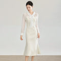 Elegant Long Sleeve Slimming Gown with Waist Cinch for Women Spring New Arrival Fashionable Party Dress High Waist Fish Tail
