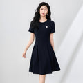 French Elegant Anti-Wrinkle Short Sleeve Dress Women's Spring Style Waist-Cinching Commute Dress Simple A- Line Midi Dress