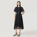Fashionable Heavy-Duty Polka Dot Sleeveless Midi Dress Elegant A-Line Silhouette Commute Style Short Sleeve round Neck Button-Up