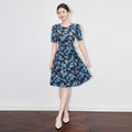 Floral Print Midi Dress French Holiday Style Slimming Fashionable Summer Long Skirt Knitted Fabric Sporty Retro