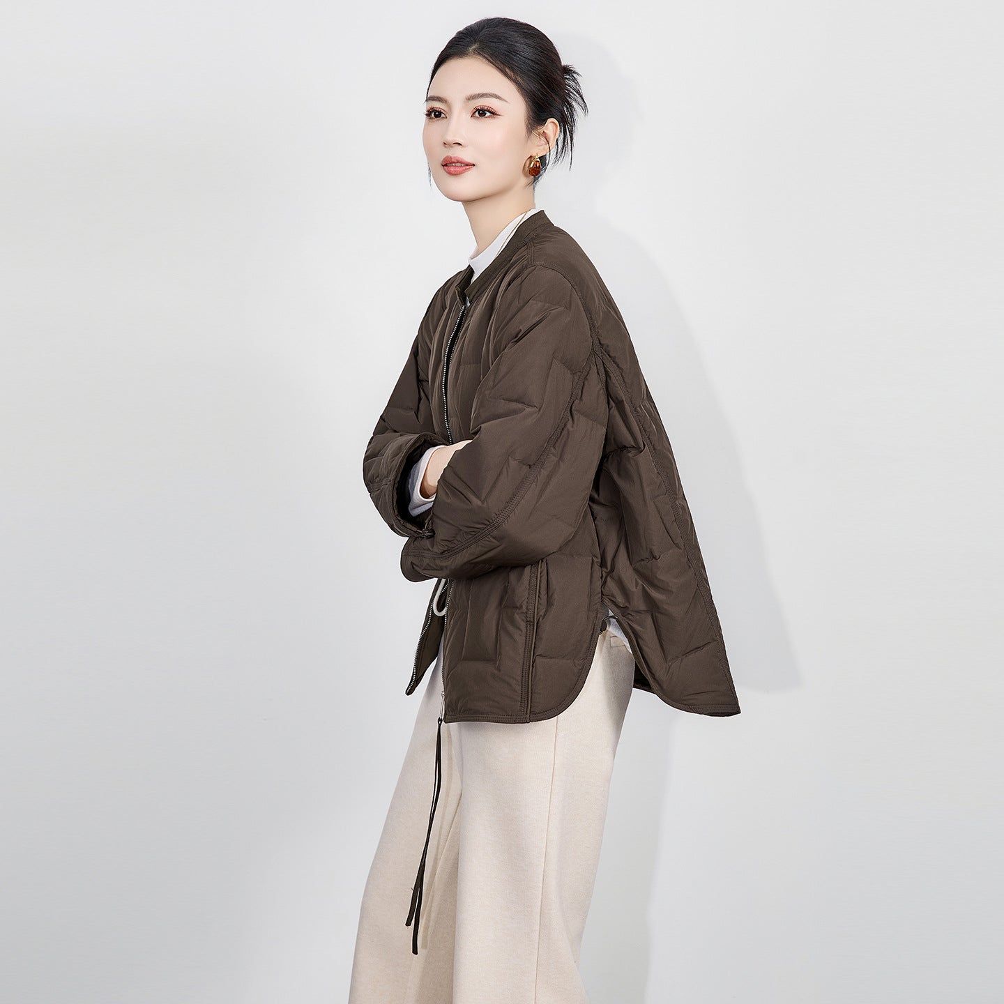 Women's Winter Quilted Padded Jacket Vintage Long Sleeve Stand Neck Ladies Parkas Short Warm Cotton Female Coat