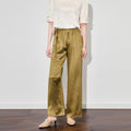 New Chinese Style National Trend Dark Pattern Embroidery Silk Loose Wide Leg Pants Casual Pants Women's Nine Points Pants