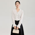 Elegant Romantic French Style Shirt Women's Spring New Fashion Anti-Wrinkle Mushroom Lace Collar Bell Sleeve Top