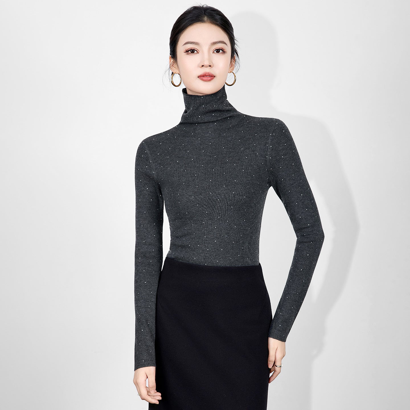 Warm Thickened Double-Faced Velvet High Collar Long Sleeve Base Shirt Women's Autumn Winter Inner Wear Shiny Top