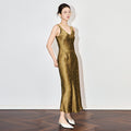 Silk Feeling Summer Long Dress Women's Straight Tube Gown Acetate High-End Sensation Long Strapless Gown Commute Style A-Line