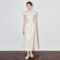 Women Velvet Jacquard Maxi Dress Elegant A Line Long Dress Slim Fit Layered Design Chinese Style Summer Party Outfit Chic Lady