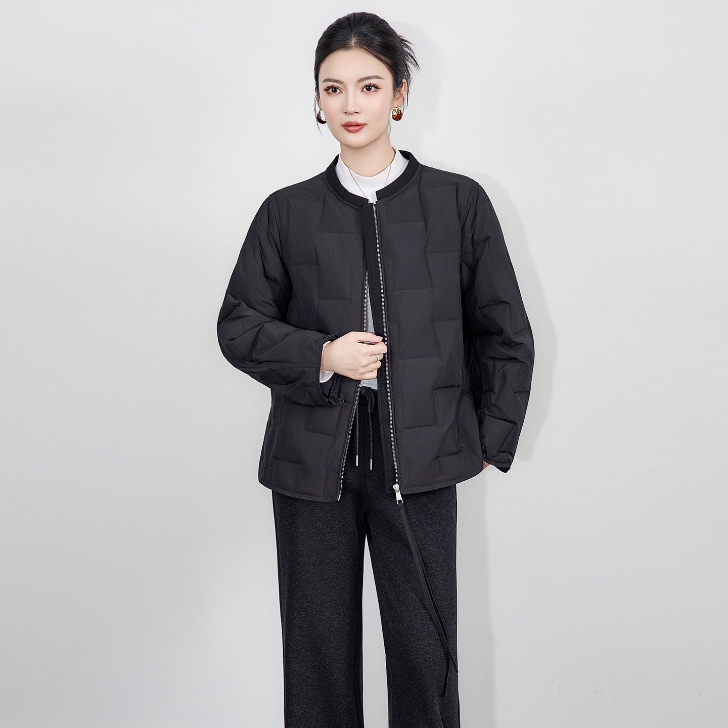 Women's Winter Quilted Padded Jacket Vintage Long Sleeve Stand Neck Ladies Parkas Short Warm Cotton Female Coat