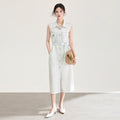 Slimming Design Sleeveless Denim Dress with Belt New Women's Fashion 25-29 Years Old Pure Color Commute Style A-Line Skirt