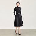 Elegant Black A-Line Dress Women's Long Sleeve Slimming Waist Design Autumn New Style High-End Feeling Business Suitable