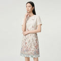 Elegant Summer New Women's Fashion Print Letter Handmade Rhinestone round Neck Short Sleeve A-Line Skirt Dress