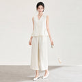 Women's 2-piece Suit Sleeveless V-neck Vest Sweatshirt & Wide-leg Pants Suit Office Business Casual Clothing